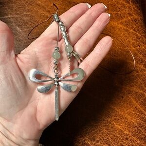 Silver Dragonfly medallion cord Pendant Necklace